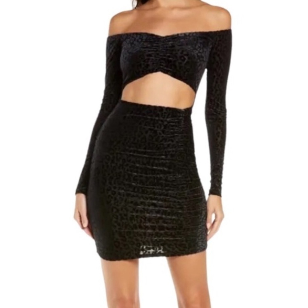 Naked Wardrobe Black Ruched Keyhole Front Leopard Animal Print Mini Dress L